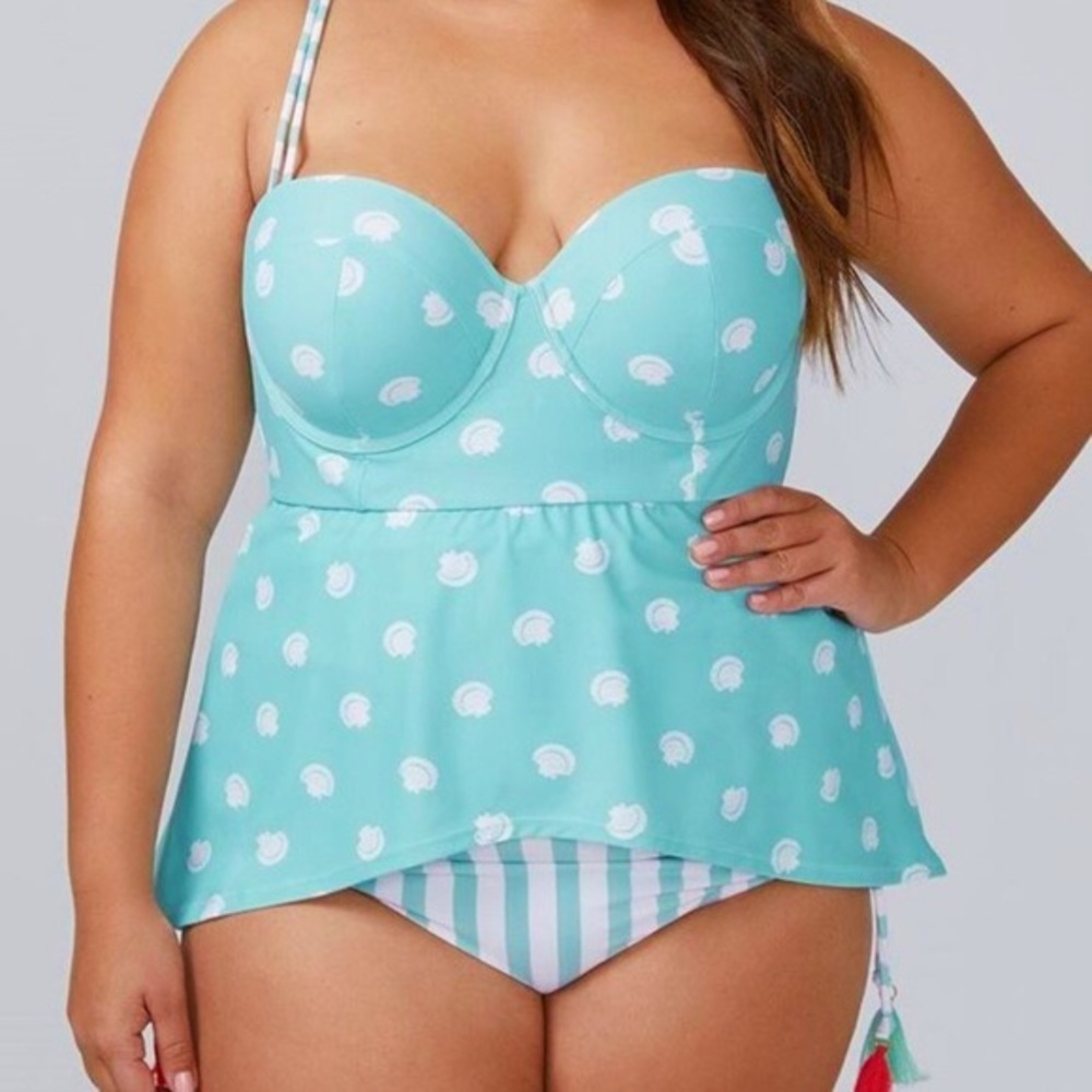 NWT Swim by Cacique 44D blue seashell tankini top